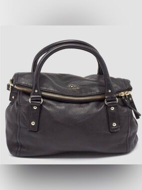 kate spade Black Pebbled Leather Double-Handle Satchel with Gold Hardware